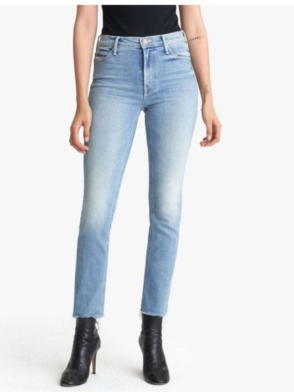 Mother The Mid Rise Dazzler Ankle Fray Straight Leg Jeans in Jackpot‎ Size 29